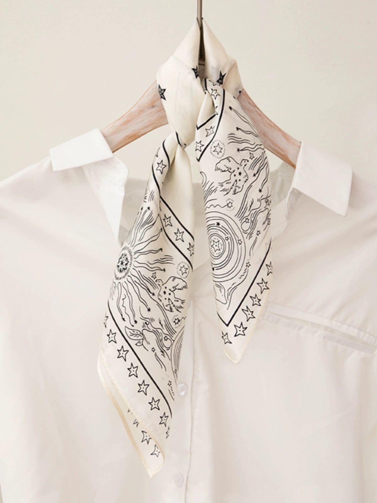 White Totem Silk Scarf & Mulberry Silk Small Square Scarf for Shirts and T-Shirts - Belle Vestige