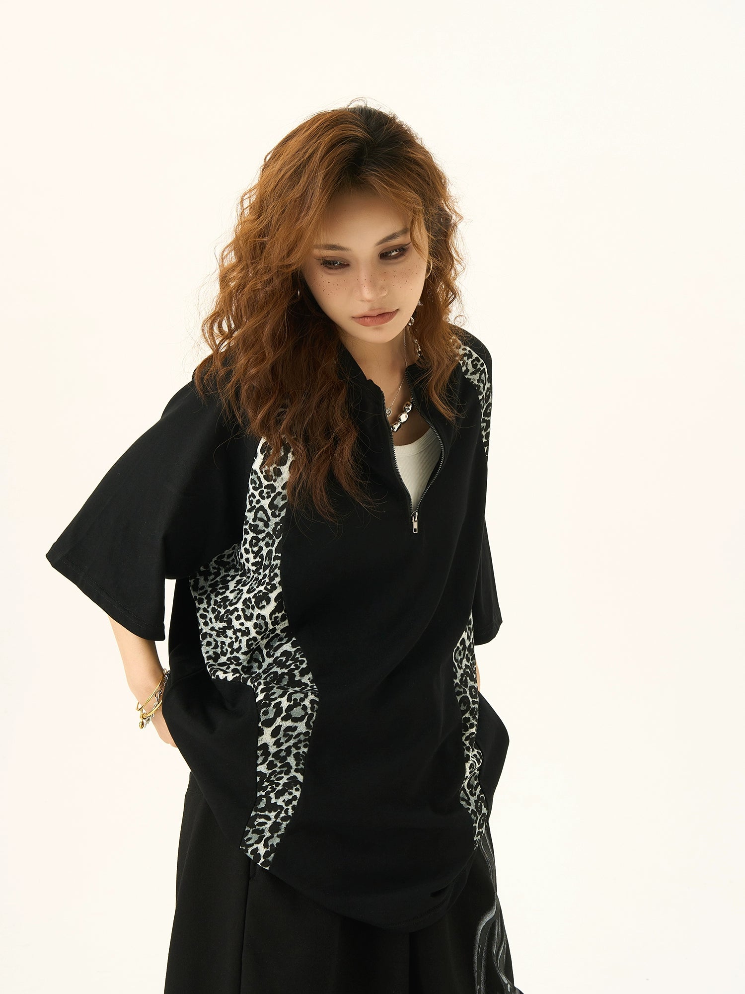 Leopard Print Stitching Design Short Sleeve T-Shirt Loose Slim Top - Belle Vestige