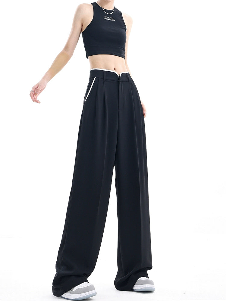 Wide-Leg Suit Pants & Contrasting Stitching Loose Casual Design - Belle Vestige