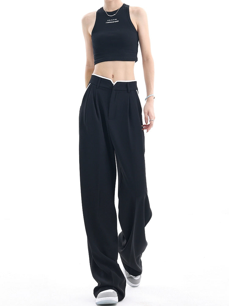 Wide-Leg Suit Pants & Contrasting Stitching Loose Casual Design - Belle Vestige