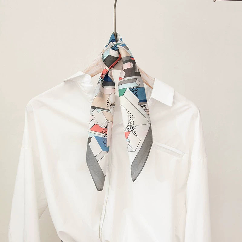 White Totem Silk Scarf & Mulberry Silk Small Square Scarf for Shirts and T-Shirts - Belle Vestige