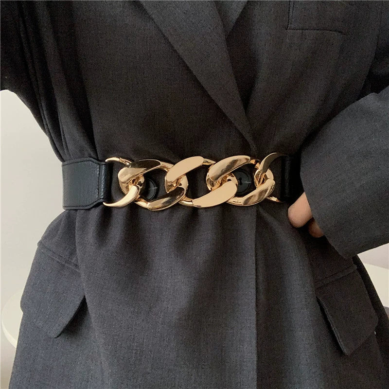 Elastic Black Belt & Decorative Chain for Skirt Coat Suit - Belle Vestige