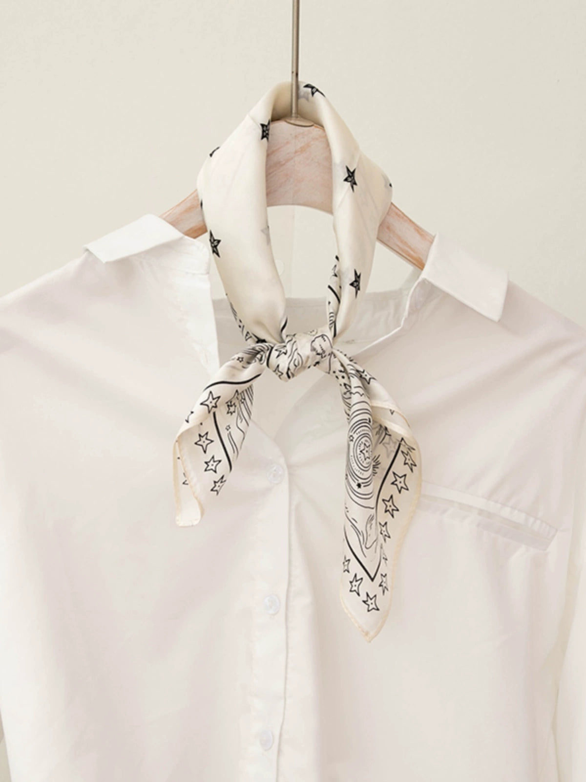 White Totem Silk Scarf & Mulberry Silk Small Square Scarf for Shirts and T-Shirts - Belle Vestige