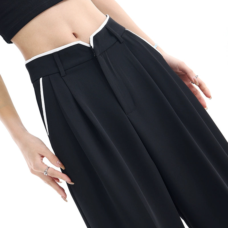 Wide-Leg Suit Pants & Contrasting Stitching Loose Casual Design - Belle Vestige