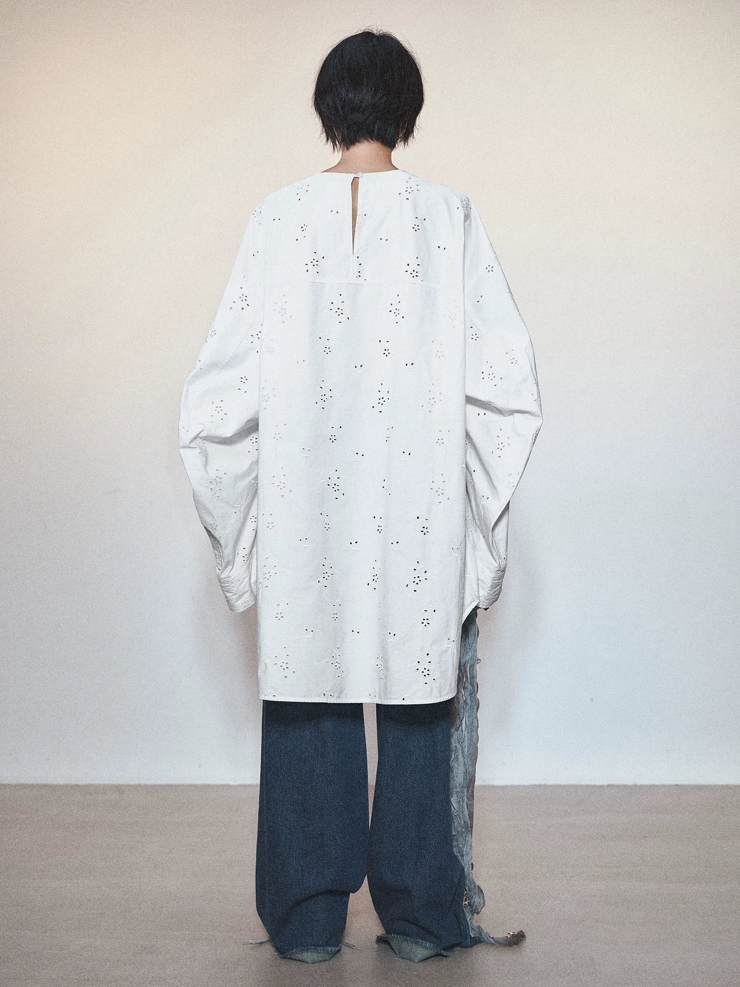 Oversized Silhouette Cotton Shirt & Round Neck with Patch Pocket Mutton Sleeves - Belle Vestige