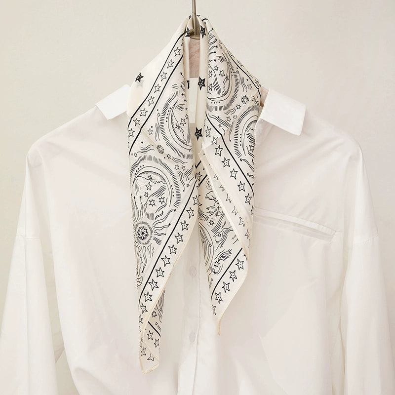 White Totem Silk Scarf & Mulberry Silk Small Square Scarf for Shirts and T-Shirts - Belle Vestige