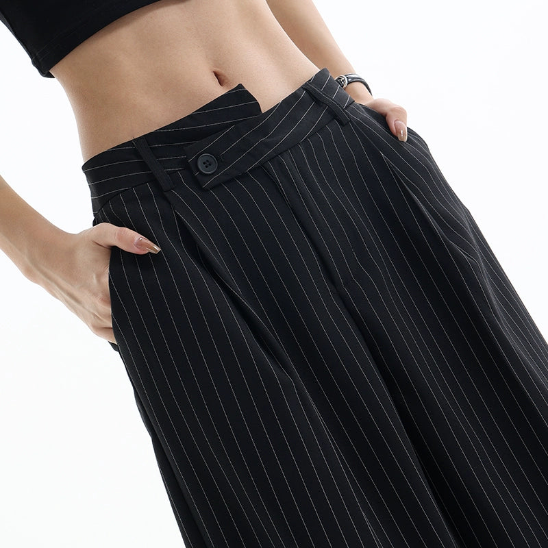 Irregular Stripe Draped Suit Pants & Loose Wide Leg Design - Belle Vestige